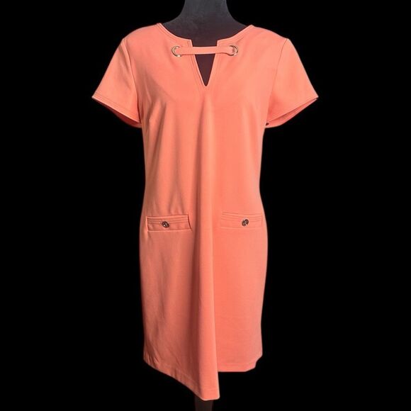 Tommy Hilfiger Dresses & Skirts - Tommy Hilfiger Scuba Crepe Grommet Top Pocket Coral Dress Womans Sz 12 MSRP $99